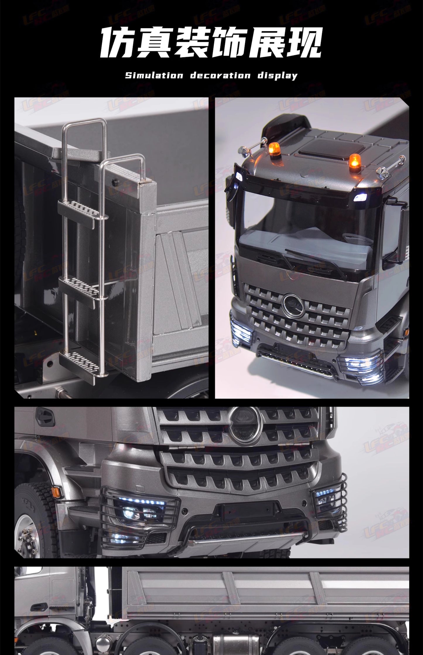MODO 1/14 8X8 Rc Hydraulic Dump Truck with Sound Light RTR