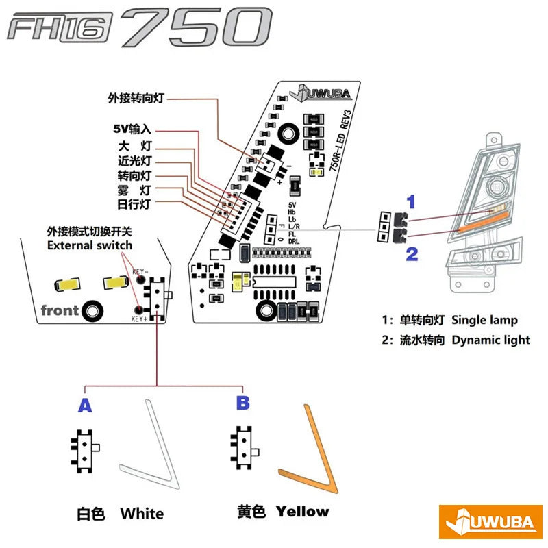 Headlight LED 5V For 1/14 Tamiya FH16 750 For MFC-01 MFC-03 RC rc Tractor Truck 56360 56362