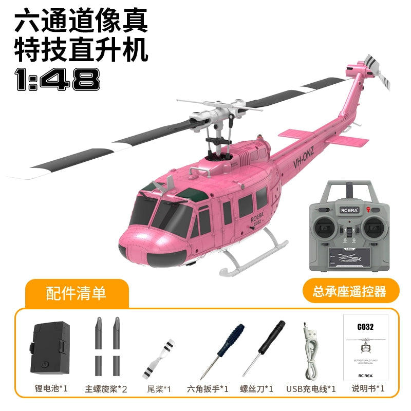 1/48 Huey UH1 C032 rc helicopter 6ch with one key inverted flight optical flow positioning function RTF