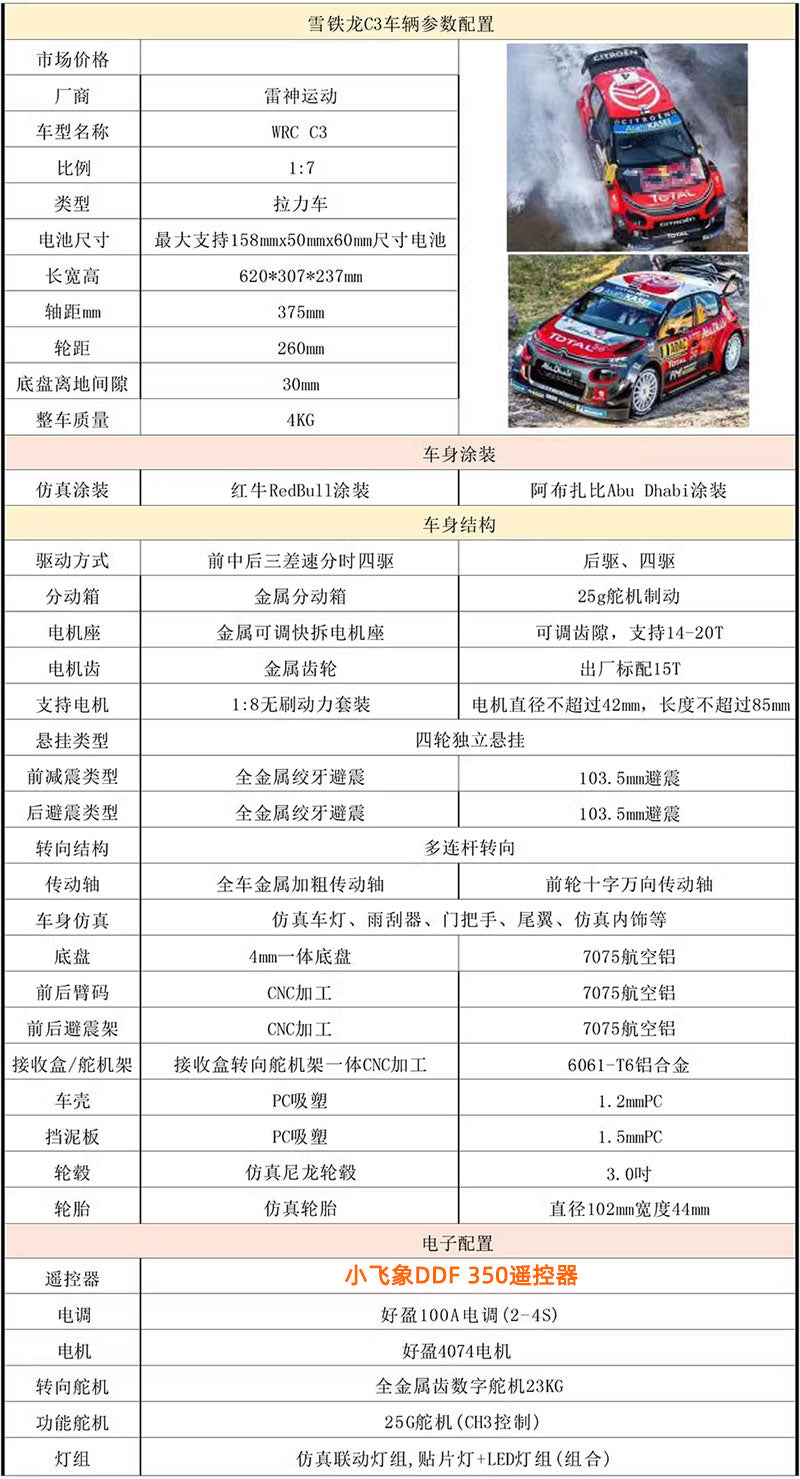 Traction Hobby KM WRC C3 Brushless 4WD 1/7 RC Electric Remote Car KIT RTR