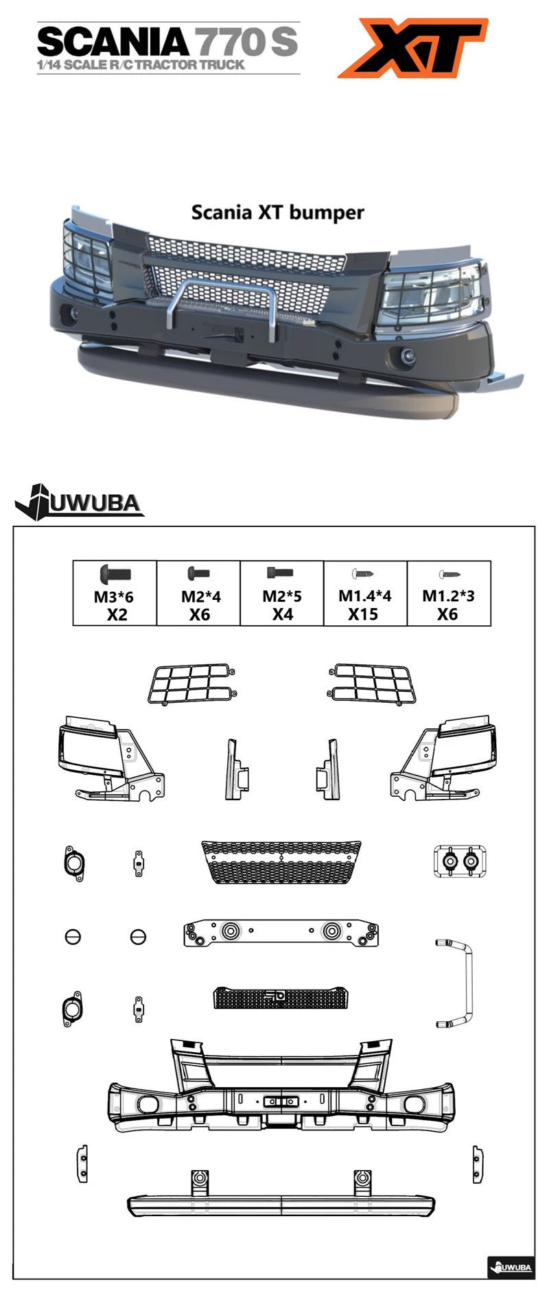 JUWUBA 1/14 Tamiya 770S 56368 Rc Tractor XT Front Bumper Kit