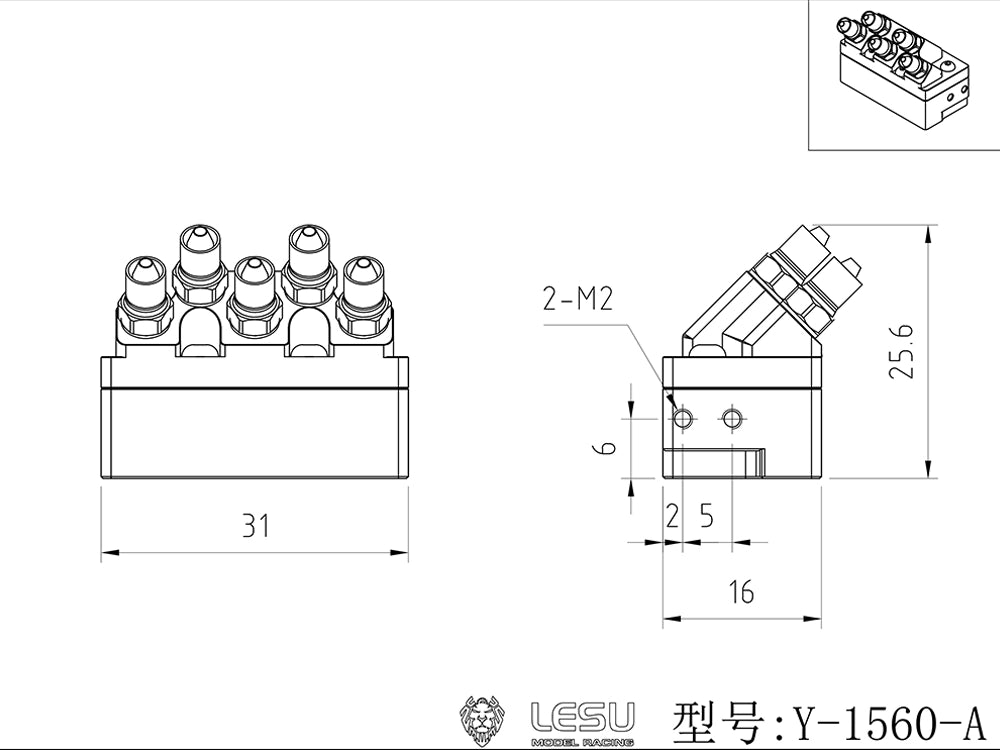 Lesu 1/14 AOUE LR960 Rc Hydraulic 5-way Oil Nozzle Quick Change Coupler Y-1560 Y-1560-A Y-1560-B