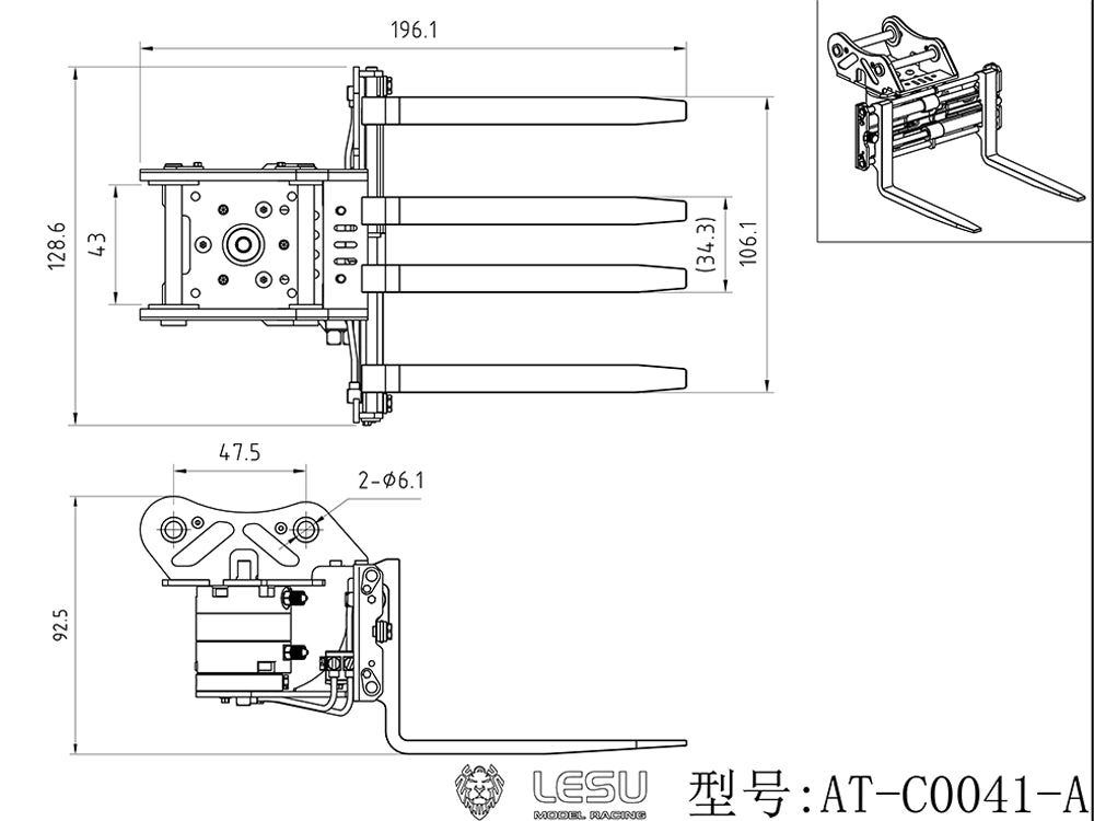 LESU 1/14 RC Engineering Hydraulic Excavator 270 Degree Rotary Fork AT-C0041