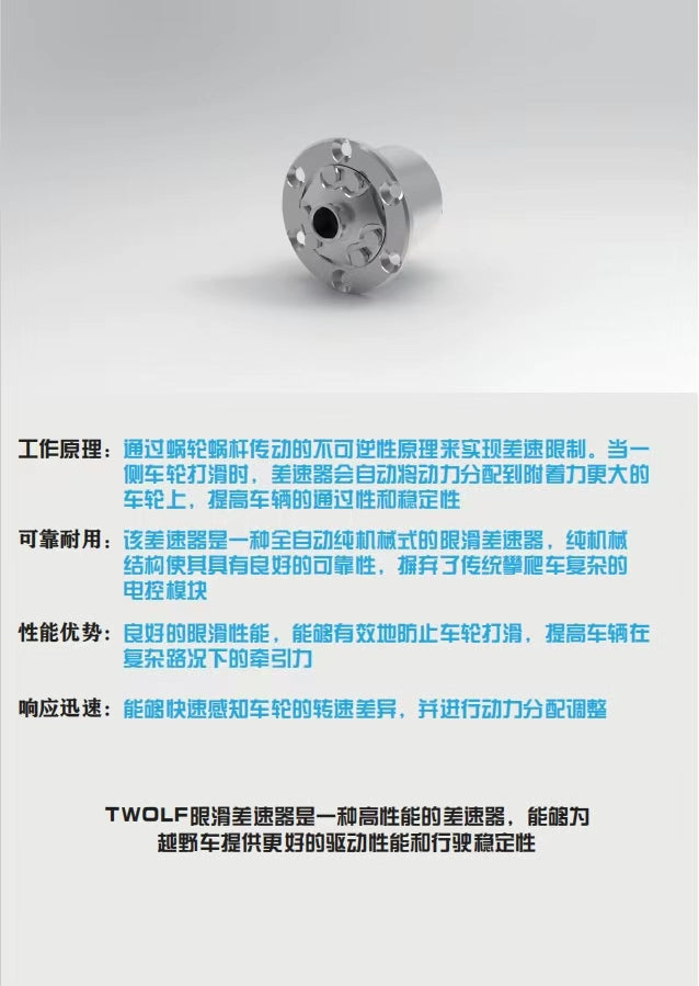 TWOLF M715 1/8 Rc Pickup Metal Torson Axle Mechanical Automatic Limited Slip Differential 2set