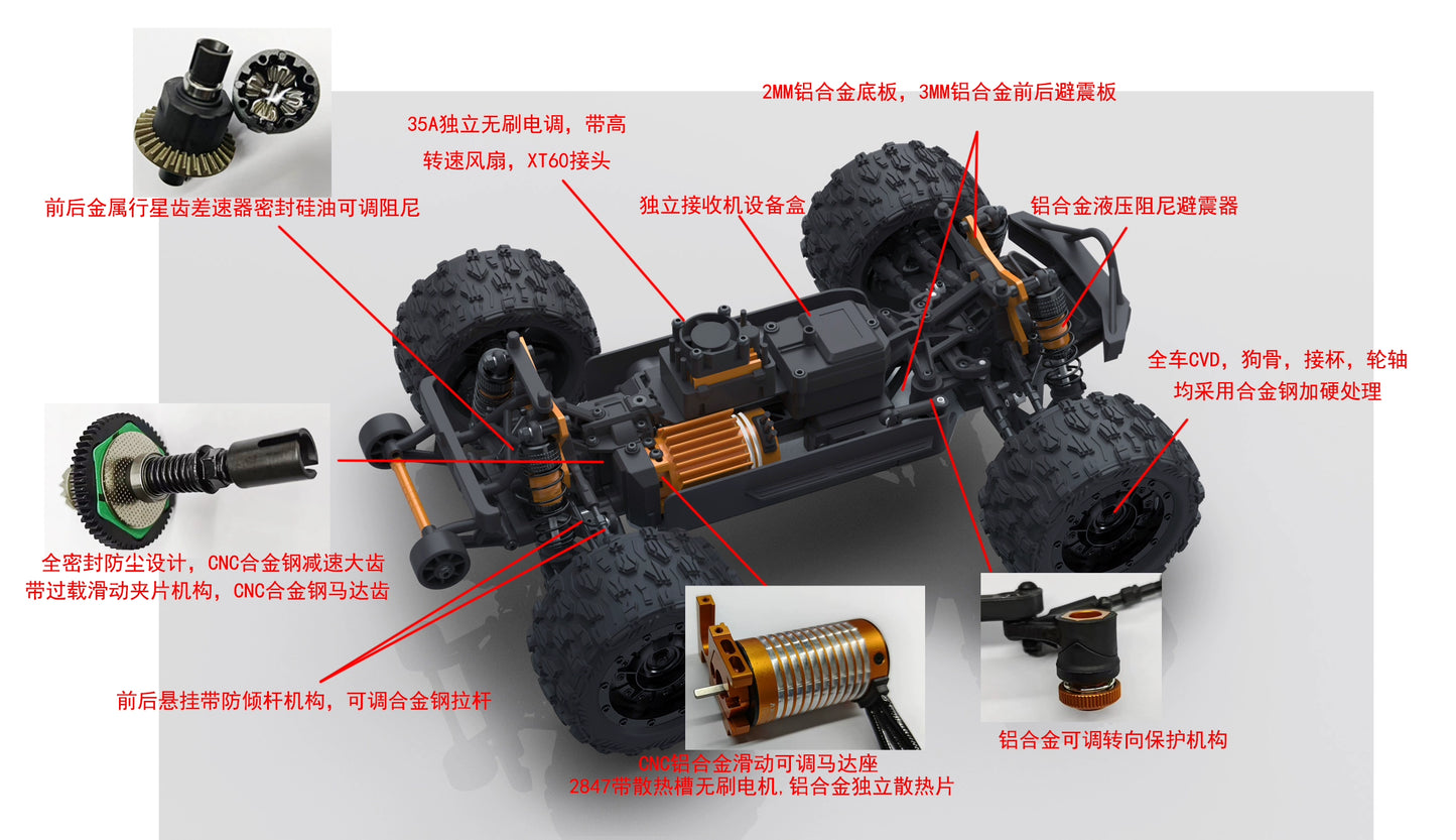 ZDRACING MT16 1/16 4WD Brushless RC CAR RTR