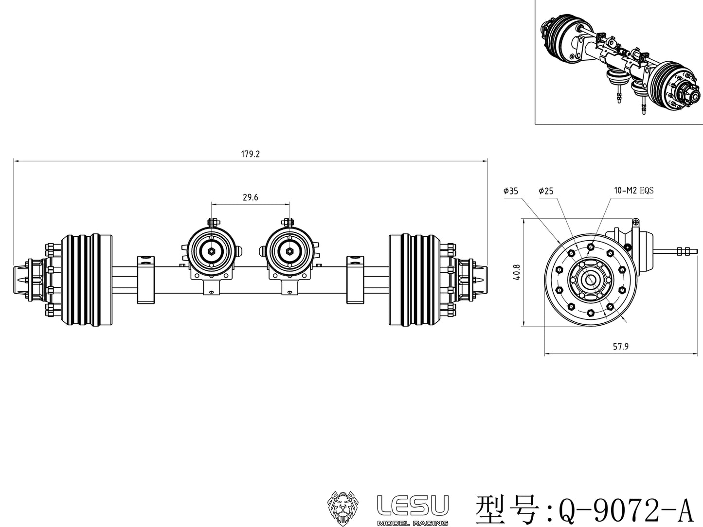 LESU 1/14 TAMIYA RC TRACTOR Unpowered Two-wheel Axle with Brake Function Q-9072-A