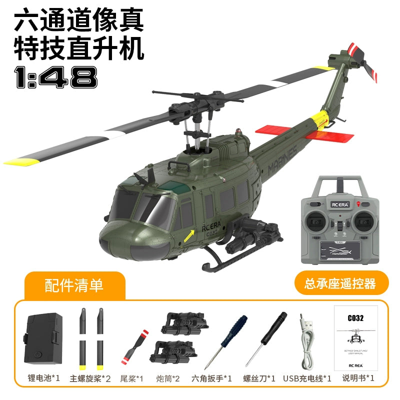 1/48 Huey UH1 C032 rc helicopter 6ch with one key inverted flight optical flow positioning function RTF