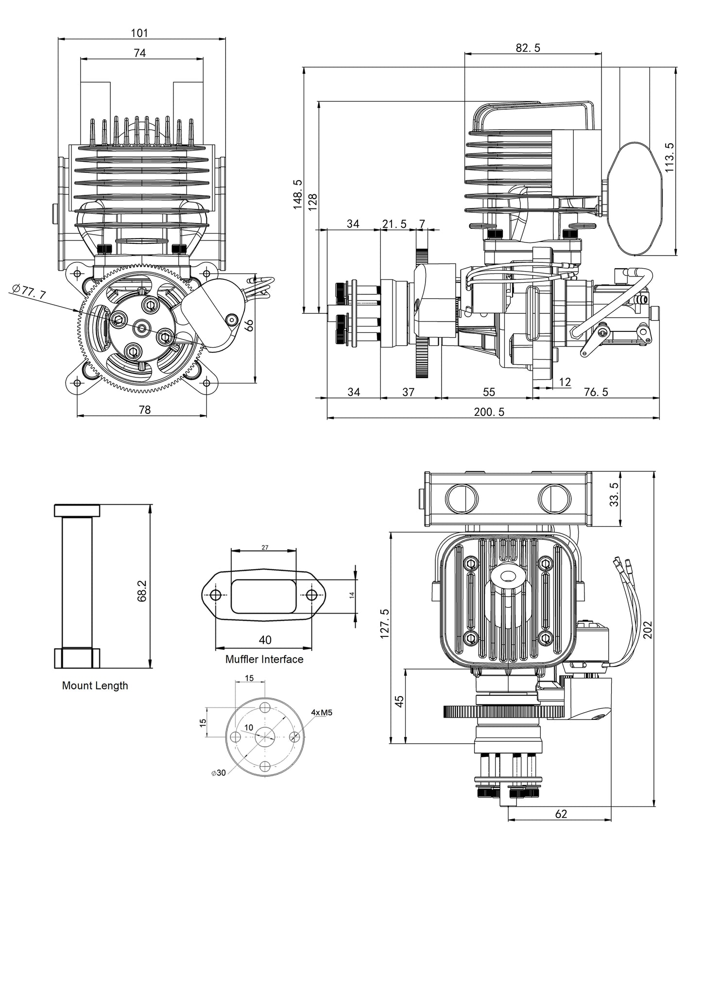 EPHIL 60cc-R PRO Model Aircraft Model Gasoline Engine Electric Start Two-stroke Rear Fixed-wing