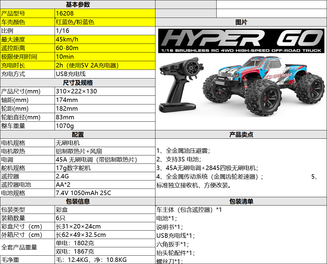 Mjx 16208 16207 16209 16210 4wd Rc Car RTR