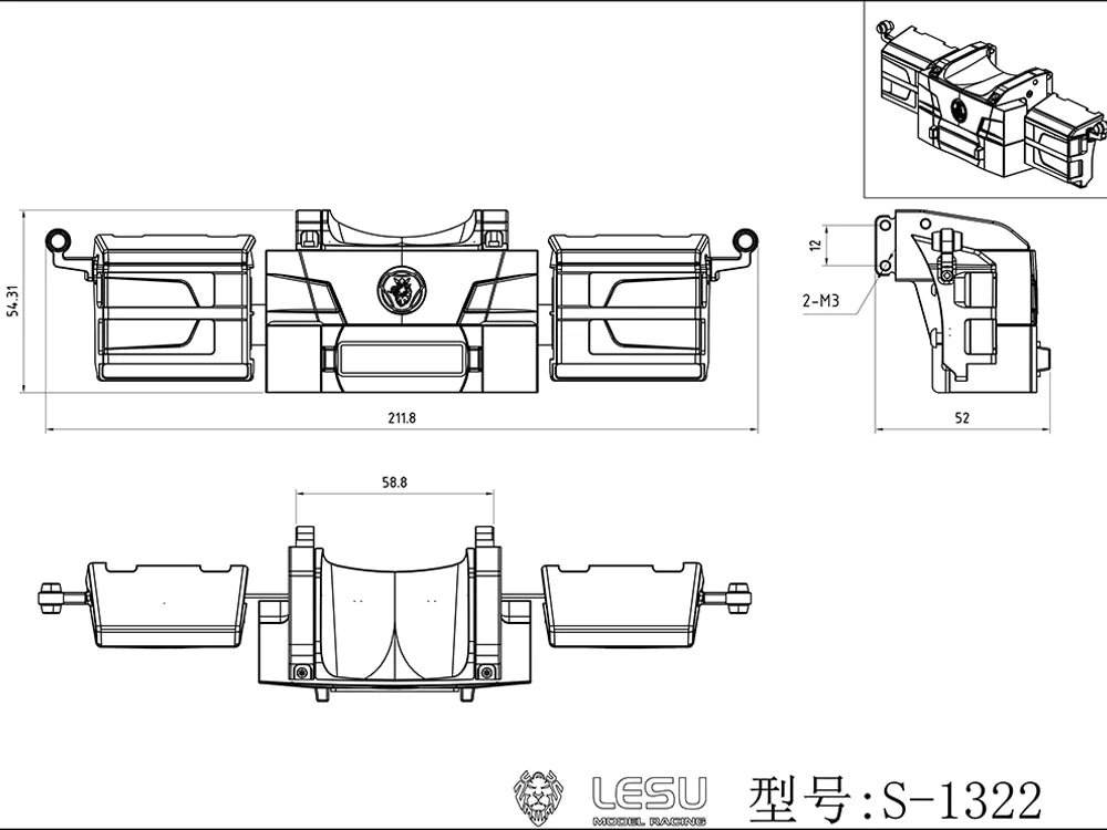 LESU 1/14 Tamiya tractor truck 770S R620 R470 tail beam tail wing tail light S-1322