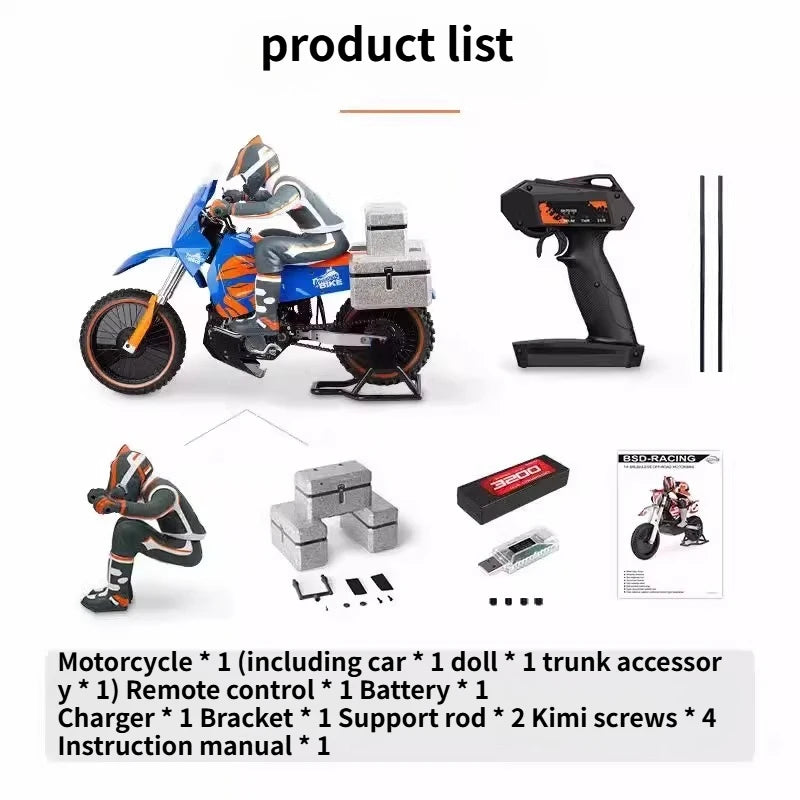 BSD RACING 1/4 RC 2S Remote Control Off-road Motorcycle Brushless RTR