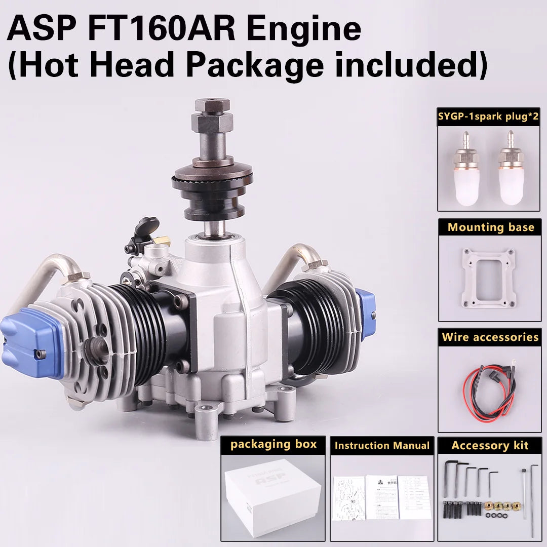 ASP FT160AR Dual Cylinder Methanol Engine Four Stroke for Fixed Wing Remote-Controlled Aircraft