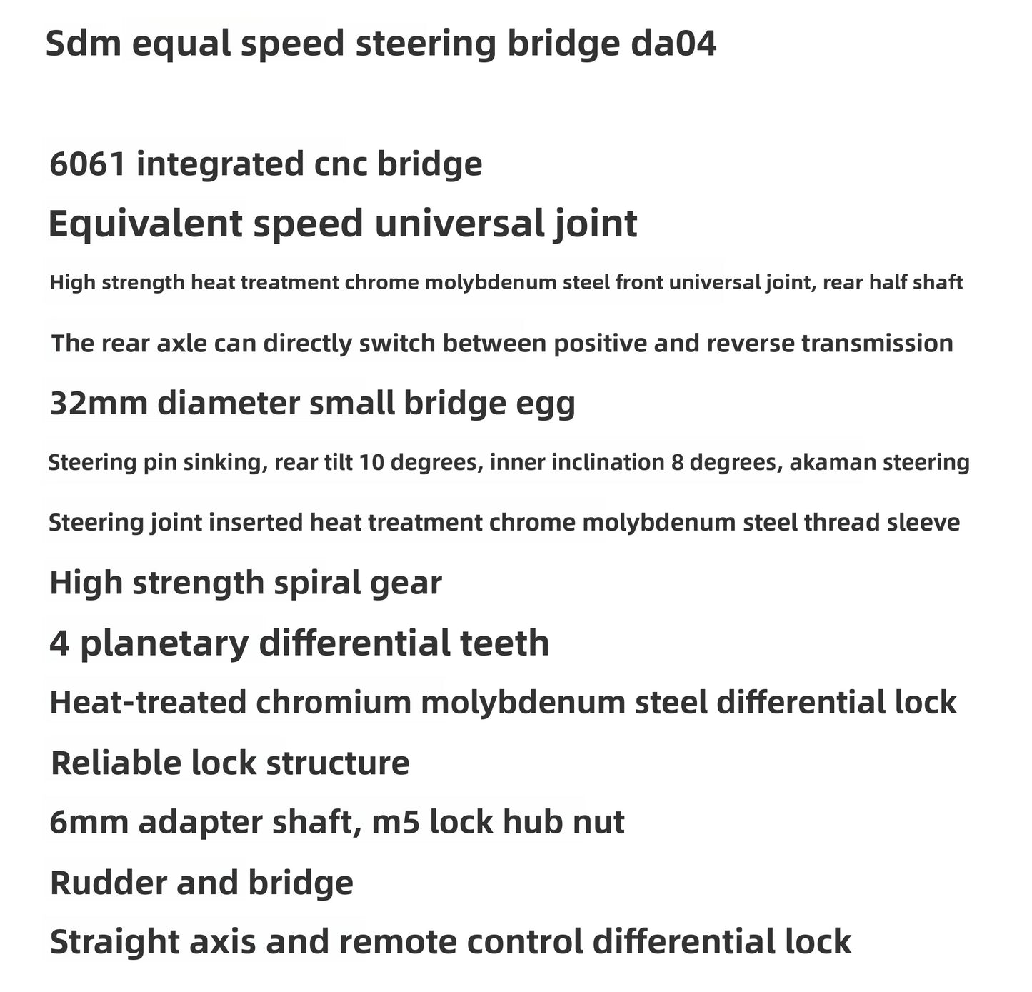 SDM 1/10 SCX10 TRX4 Rc Car Differential Lock Constant Speed Steering Axle DA04