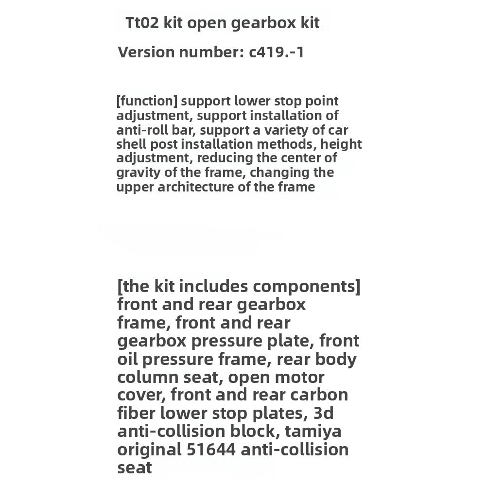 Tamiya Tt02 1/10 Rc Car Modification Open Gearbox Kit