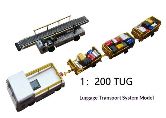 1:200 Airport Scene Model TUG Luggage Transport System MH-50 Trailer TUG660 Luggage Transfer Truck