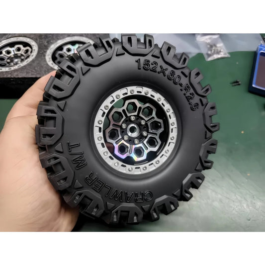 2.6-inch KMC Compression Wheel Hub with Tire Set for  Ck5811 RLAARLO MK07 1/7 RC Rock Crawler CAR 4pcs
