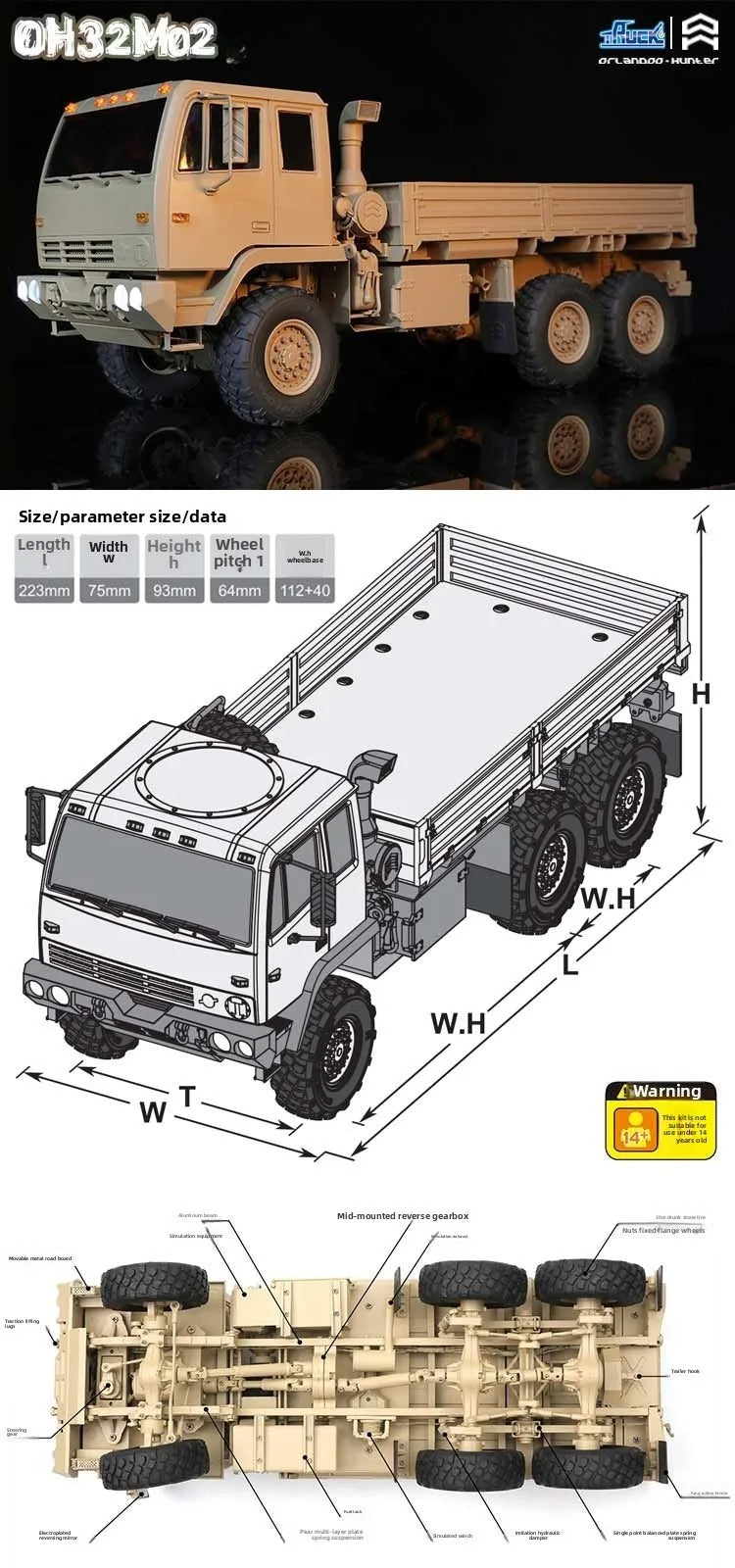 Orlandoo Hunter OH32M02  1:32 6X6 RC TRUCK Desert Yellow RTR