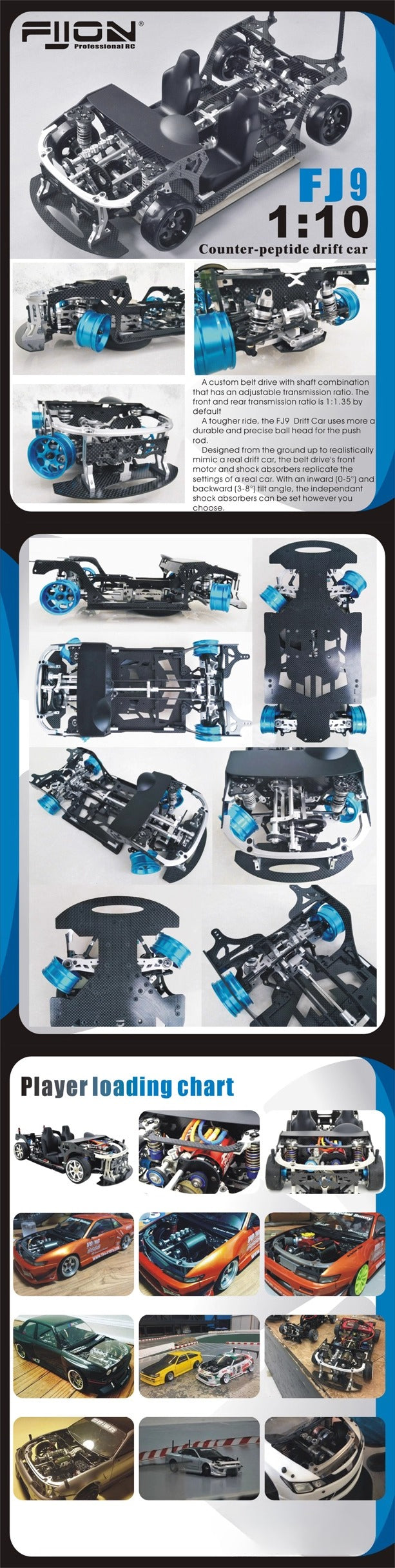 FIJON FJ9 1/10 Front Engine Design RC Drift Car Frame KIT
