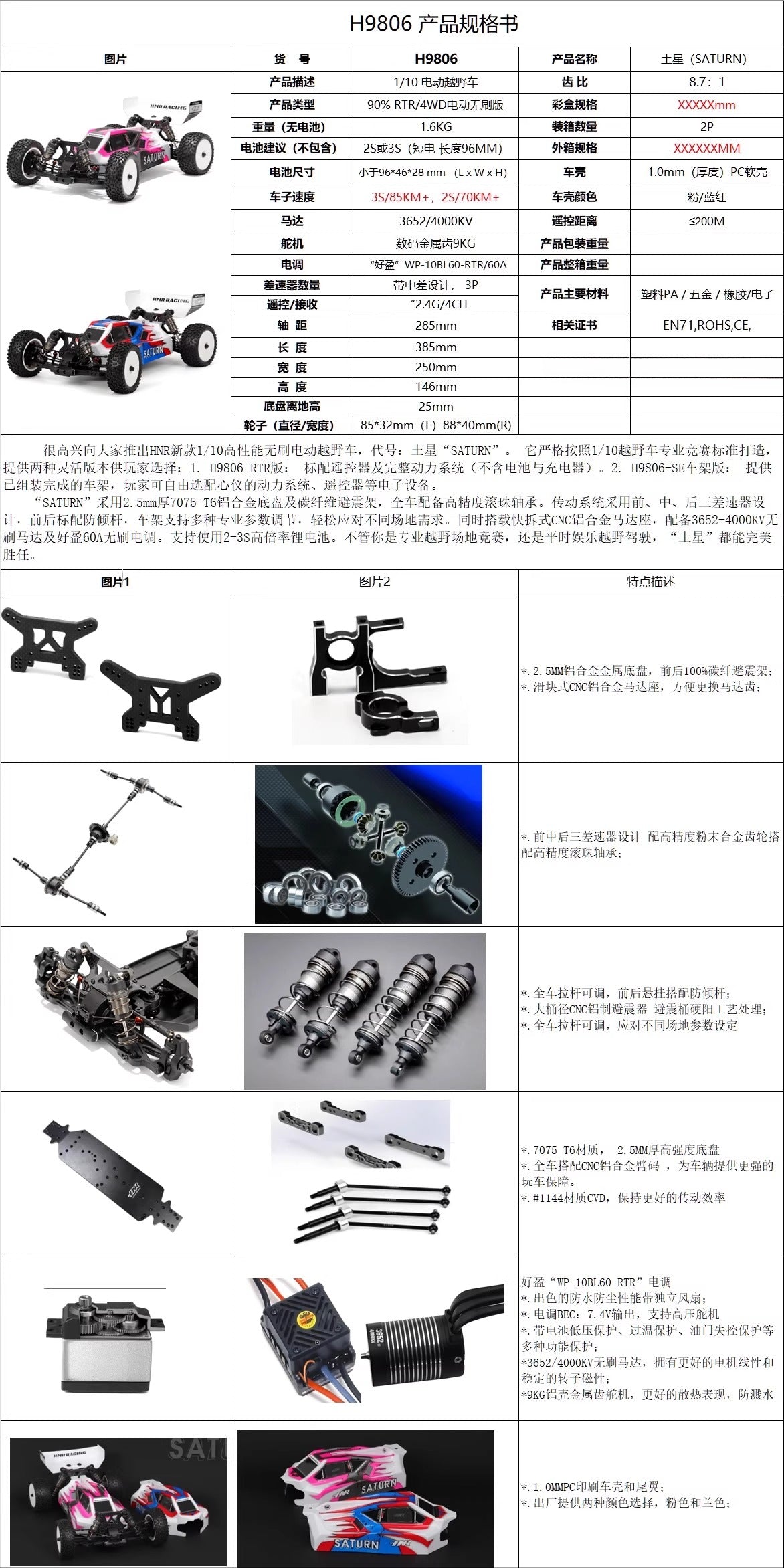 HNR H9806 SATURN 4wd Brushless 1/10 Rc Car Kit RTR