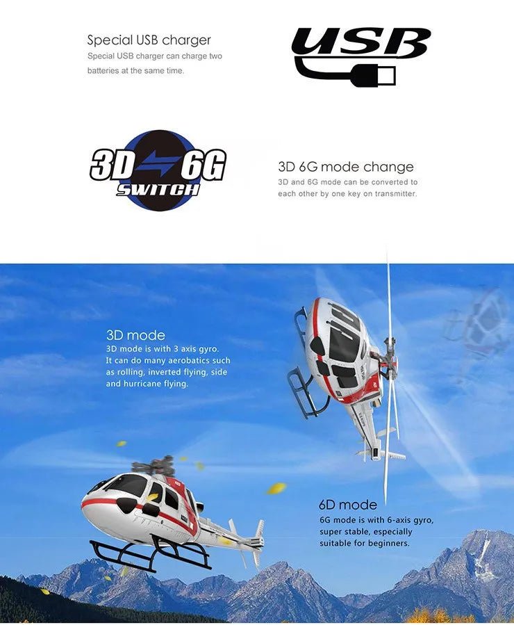 WLtoys XK K123 6CH Brushless AS350 Scale 3D6G System RC Helicopter RTF