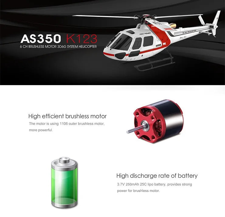 WLtoys XK K123 6CH Brushless AS350 Scale 3D6G System RC Helicopter RTF