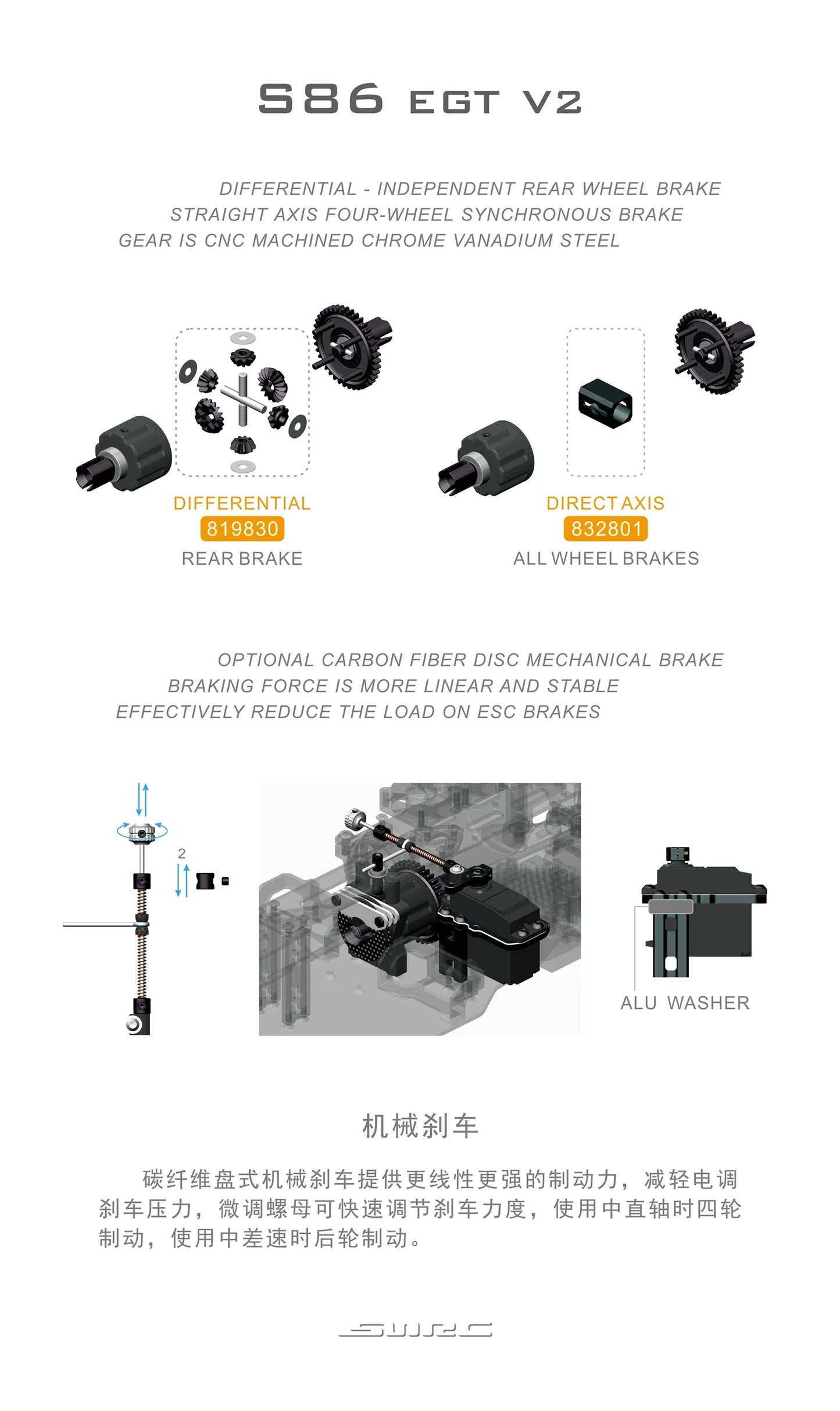 SNRC S86EGT V2 330 360 406 1/8 Rc Car Frame KIT