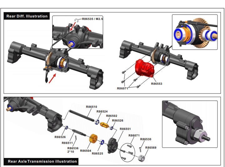 RGT EX86190 1:10 LC76 Rc Car Front and Rear Lock Axle Differential Gear