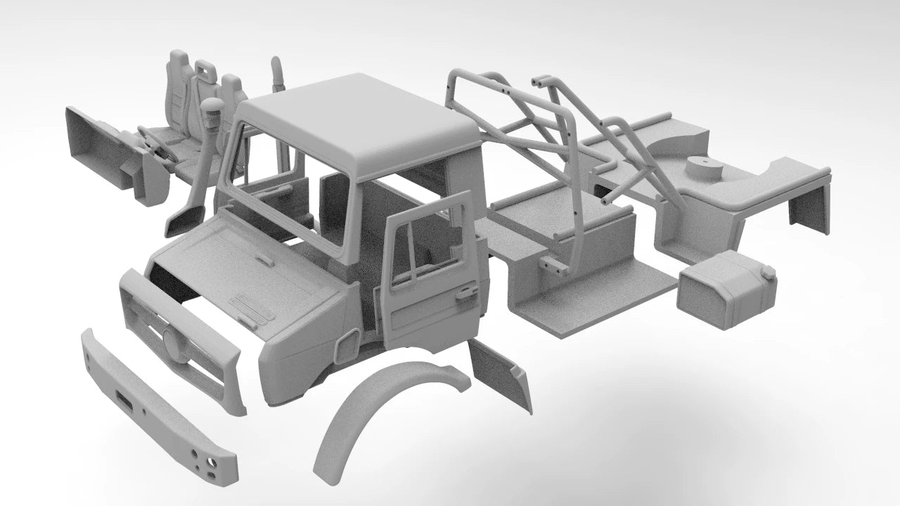 PLA 3d Printed Unimog shell with Interior for TRX4 1/10 Rc Car Wheelbase 313mm