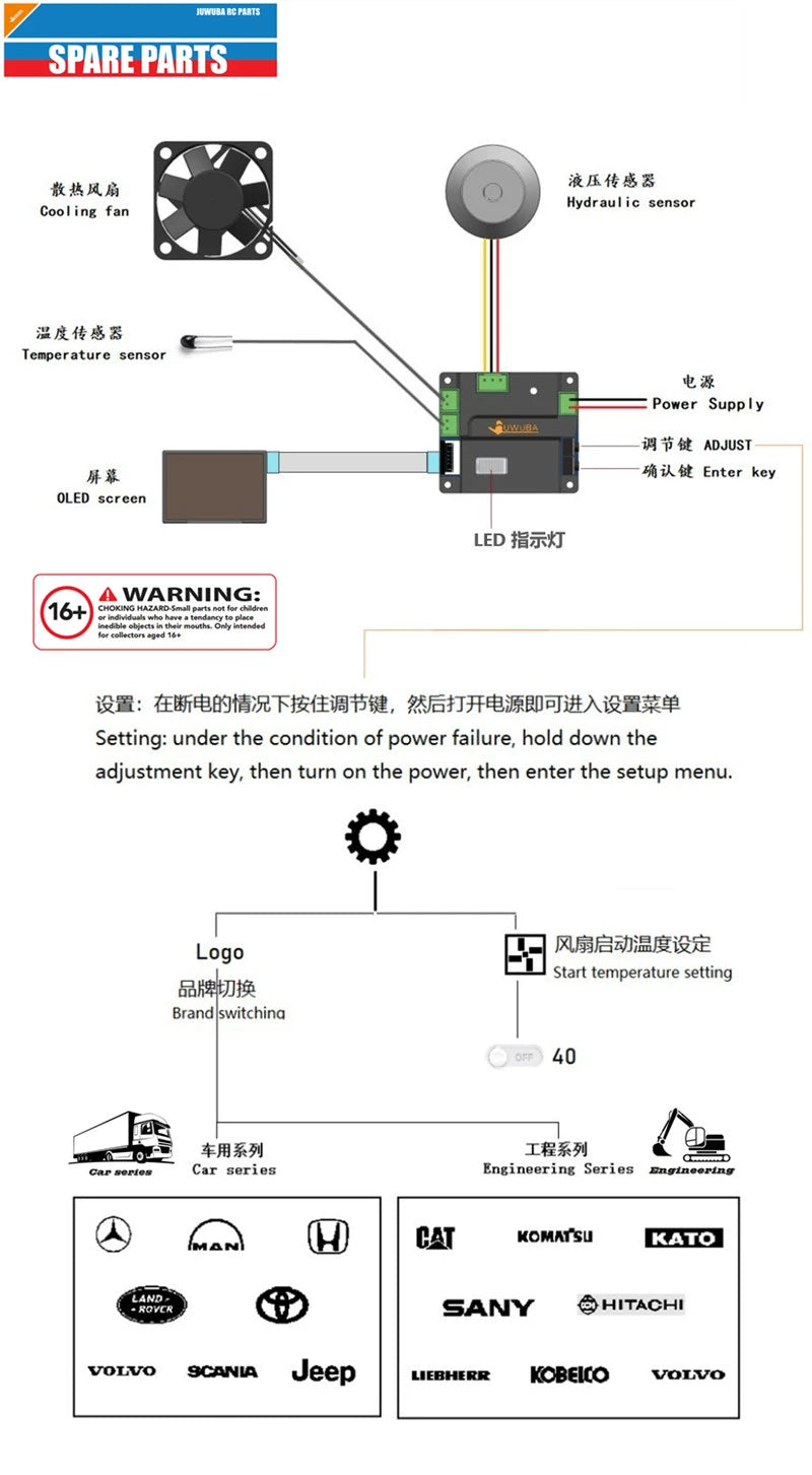 1/14 Tamiya Tractor Hydraulic Excavator LCD Interior Screen Voltmeter Thermometer Pressure Gauge