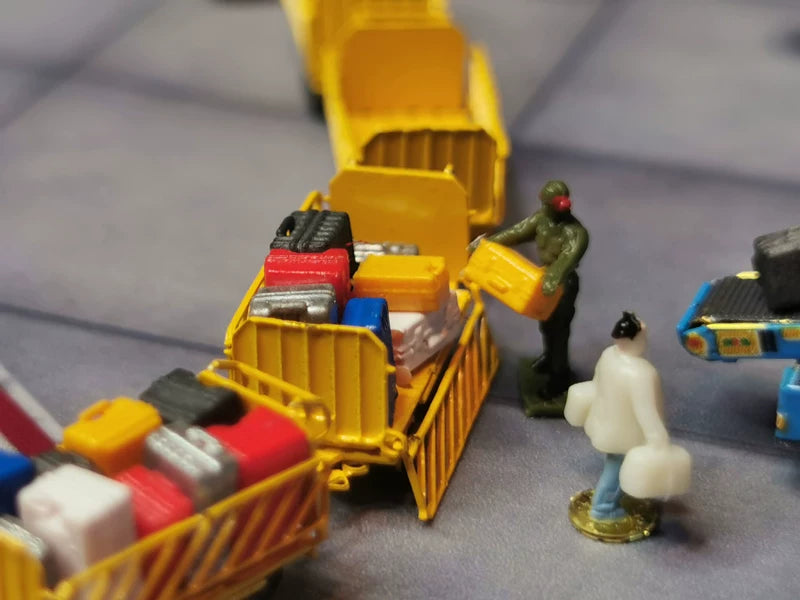 1:200 Airport Scene Model TUG Luggage Transport System MH-50 Trailer TUG660 Luggage Transfer Truck
