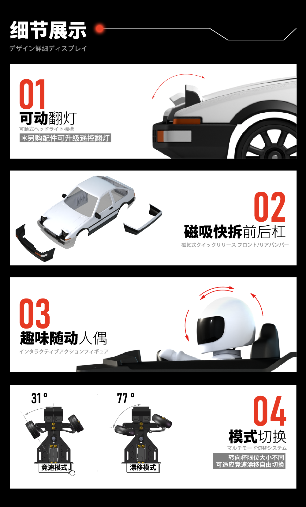BMHOBBY BMRX-FLD 1/28  AE86 RC DRIFT CAR OP PART