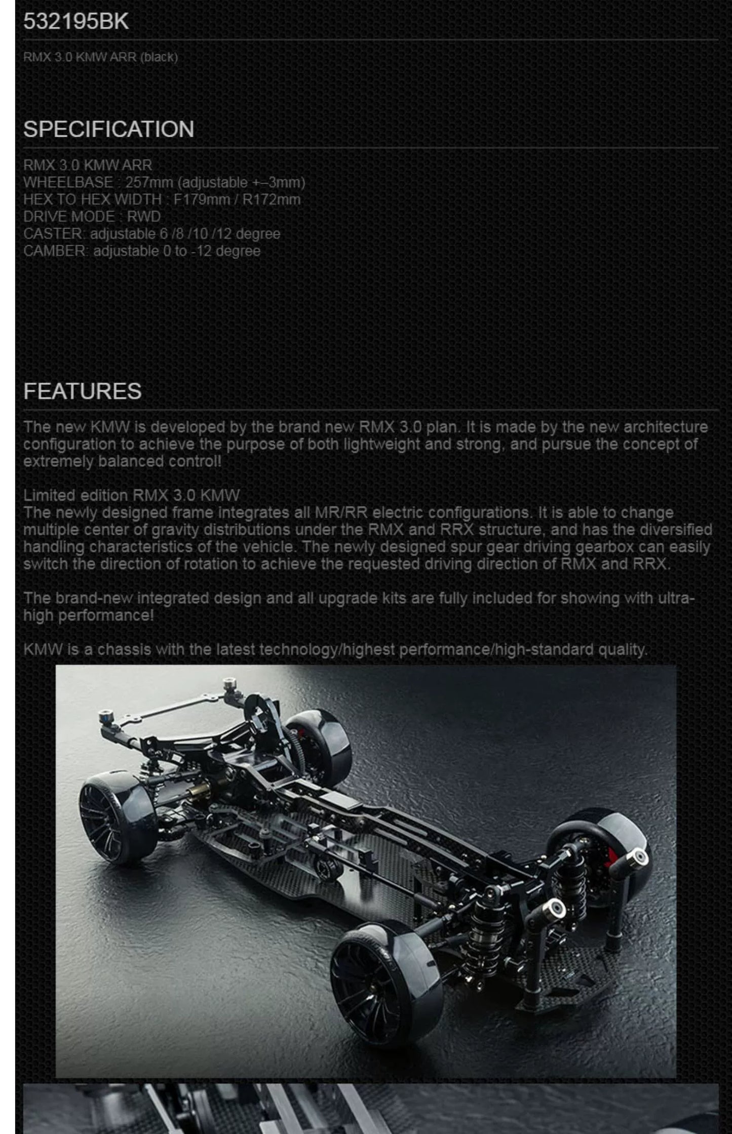 MST RMX3.0 KMW 1/10 Full OP RRX RC DRIFT CAR Frame 532195BK