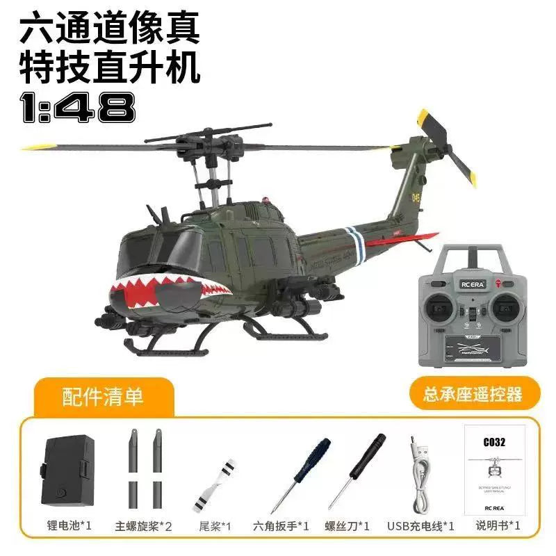 1/48 Huey UH1 C032 rc helicopter 6ch with one key inverted flight optical flow positioning function RTF