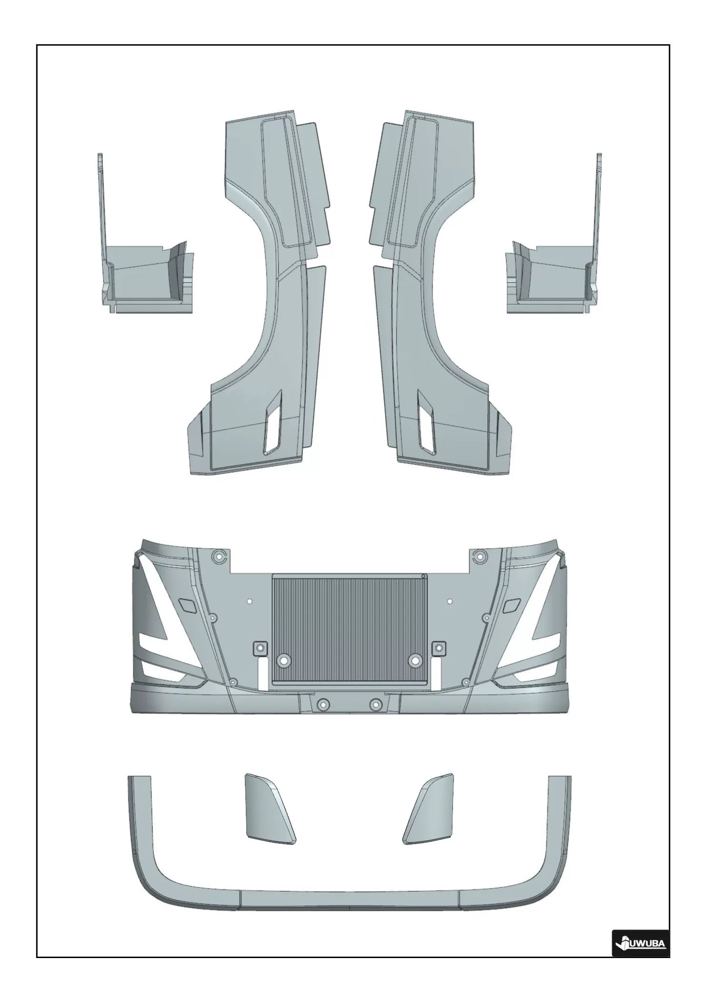 JUWUBA 1/14 tamiya FH16 750 Front Bumper OP WITH Headlight Kit