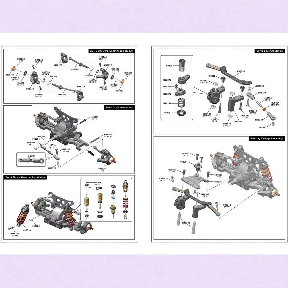HNR H9804 Rc Car Parts Swing Arm C Seat Drive Shaft Steering Seat Rear Axle Seat