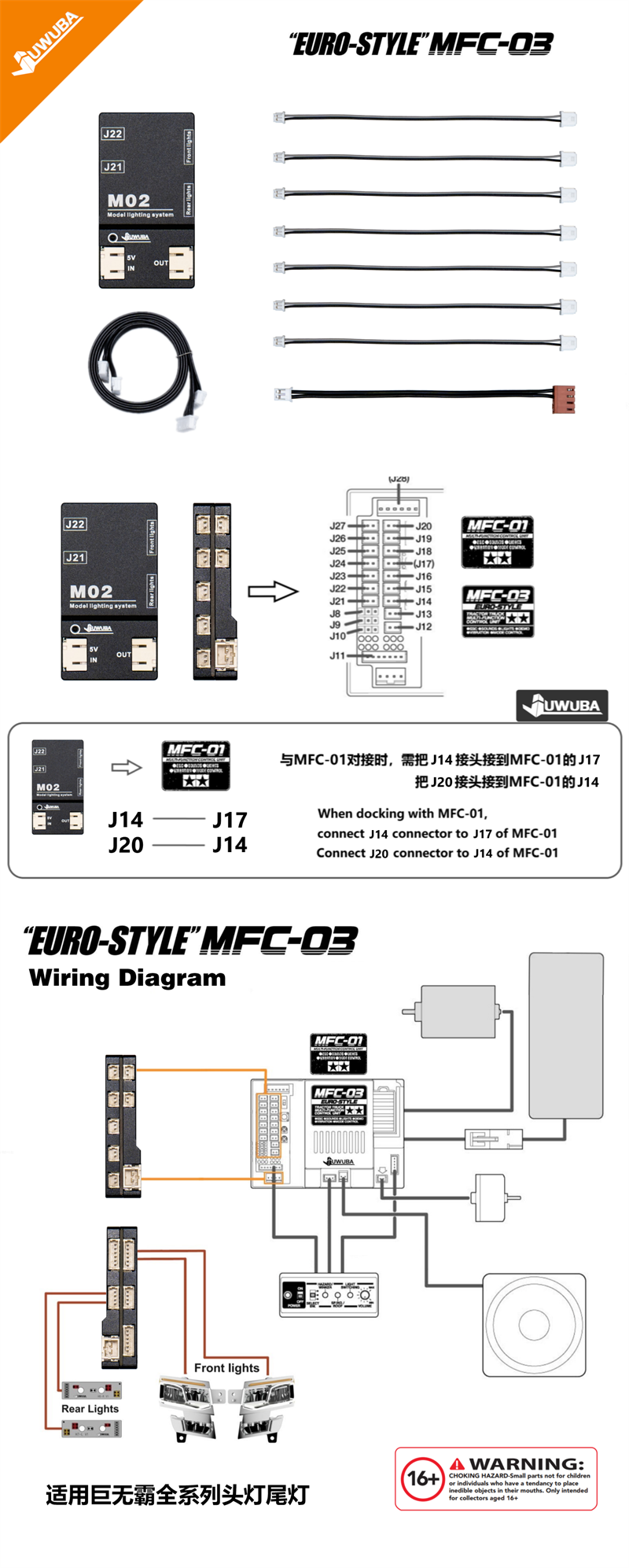 juwuba TAMIYA1/14 RC TRACTOR MFC-01 MFC-03 4 IN 1 Light Adapter Module KZQ-M02