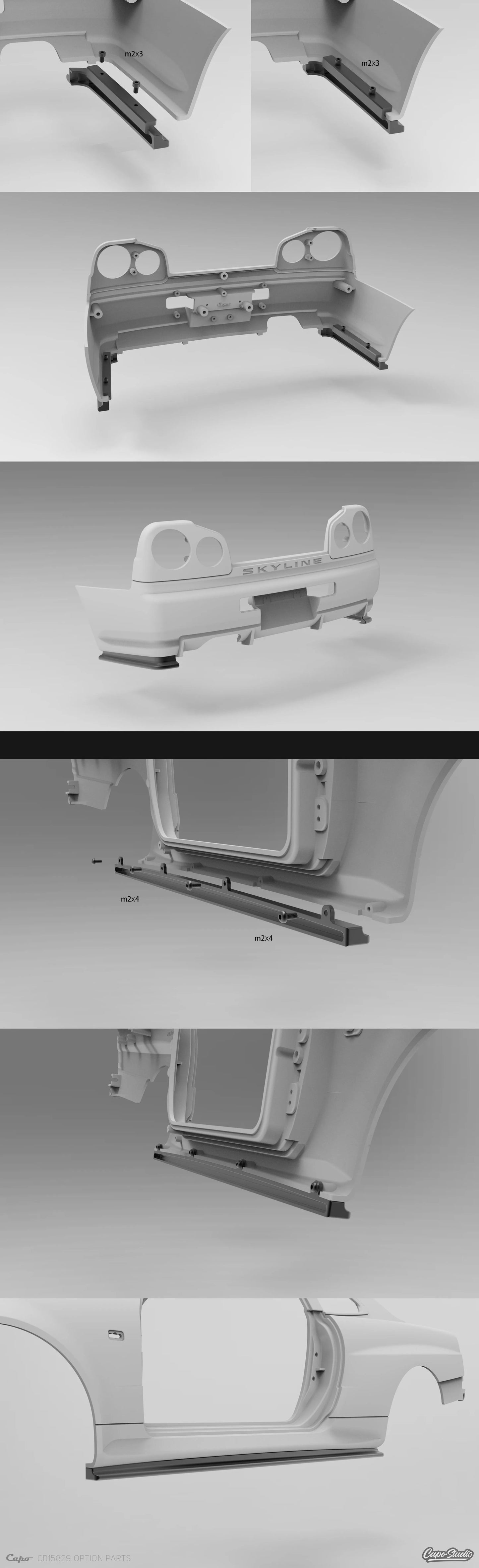 CAPO GTR R34 1/8 RC CAR Aluminum Alloy Rear Skirt CD15829BSS