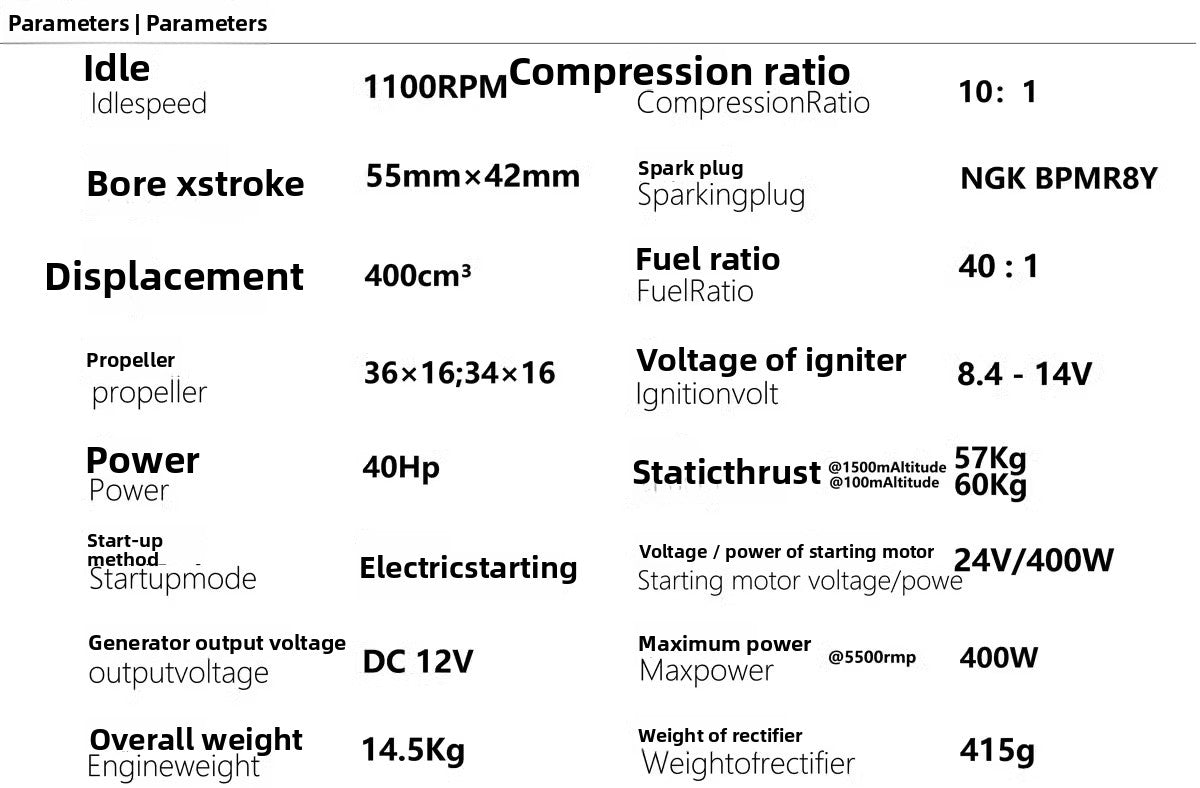 DLE 400 RC Fixed-wing Aircraft Air-cooled Engine Electric Start with Power Generation Function 400W