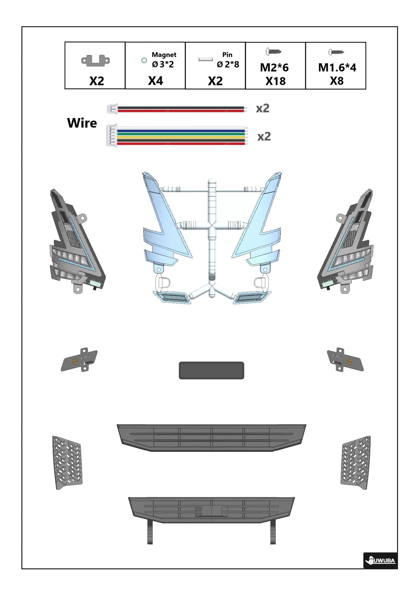 JUWUBA 1/14 tamiya FH16 750 Front Bumper OP WITH Headlight Kit