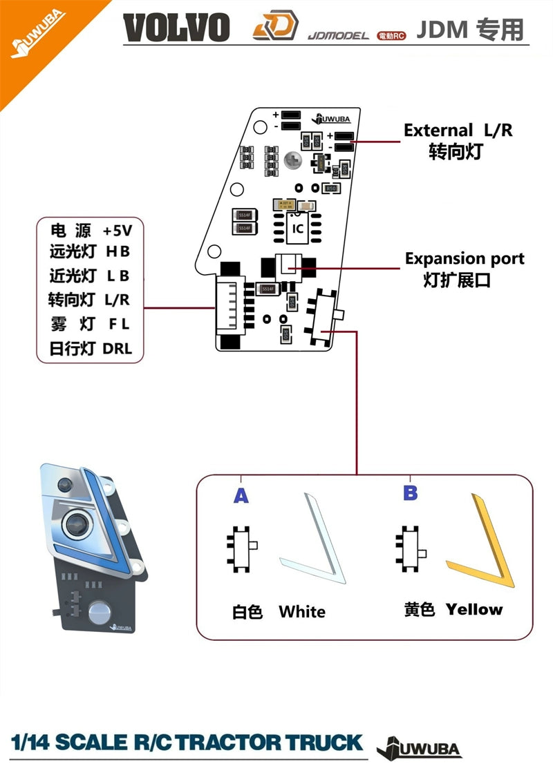Juwuba 1/14 JMD-110 VOLVO Fmx Rc Tractor LED Light Module