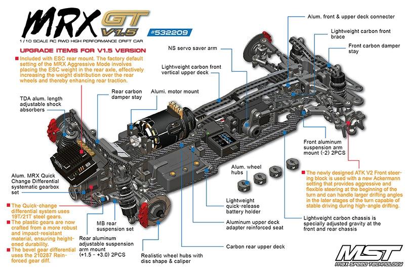 MST 1/10 RC drift car frame MRX GT v1.5 RWD KIT 532209