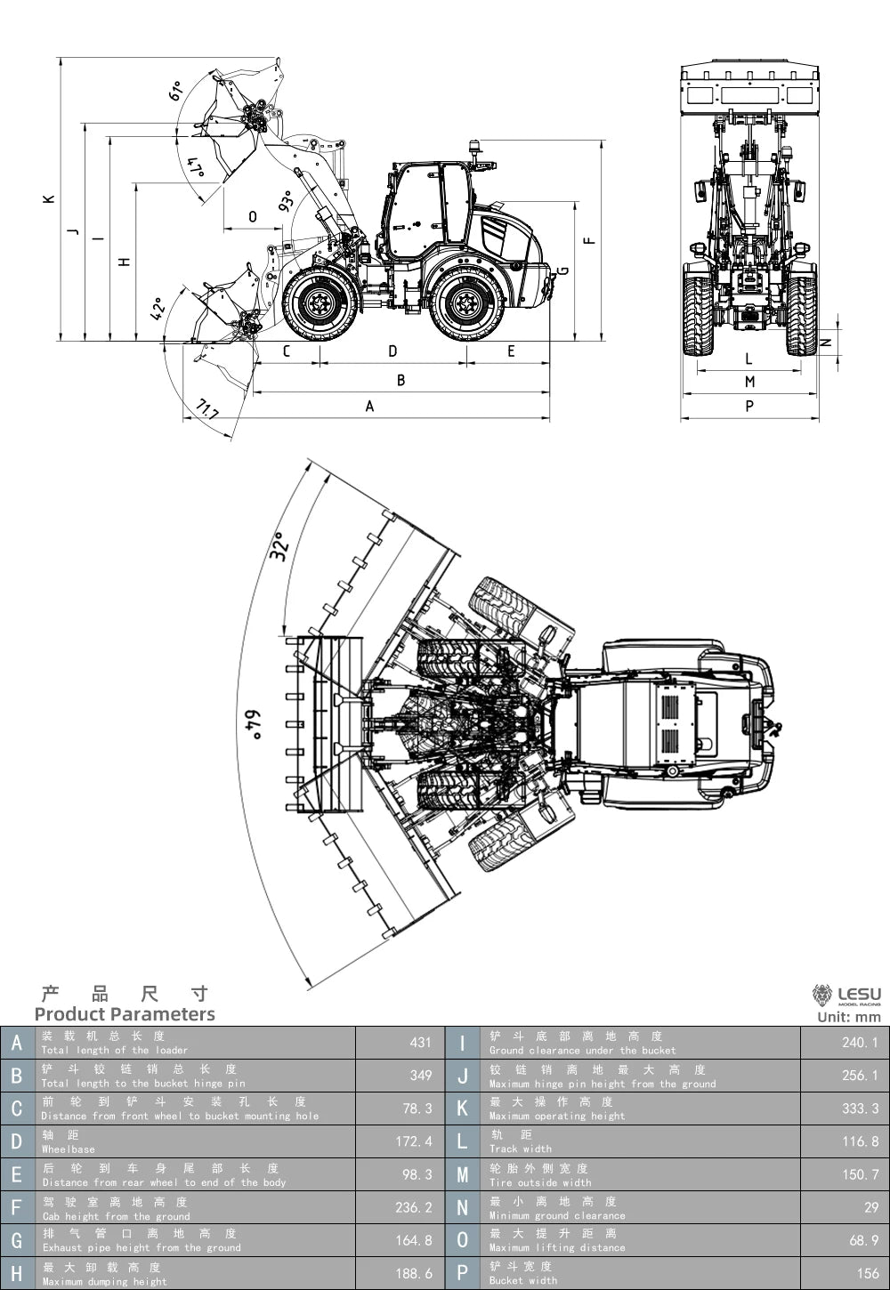 LESU 1/14 Aoue WA100M-8 RC Hydraulic Loader RD-A0021 KIT RTR