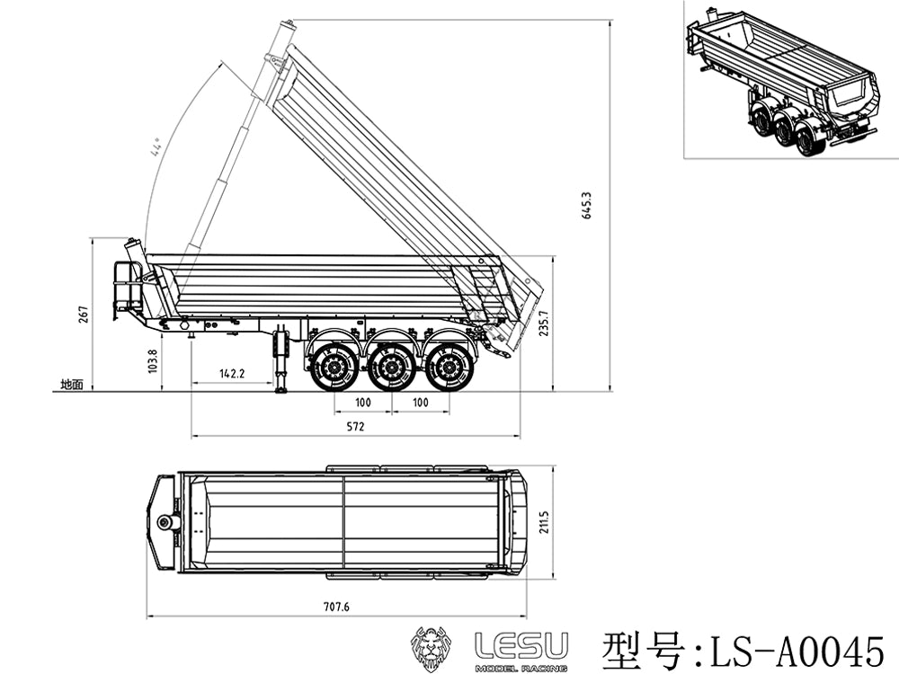 LESU 1/14 Hydraulic Lifting Three-axis U-bucket Metal Bucket Semi-trailer Unloading Trailer LS-A0045 LS-A0069