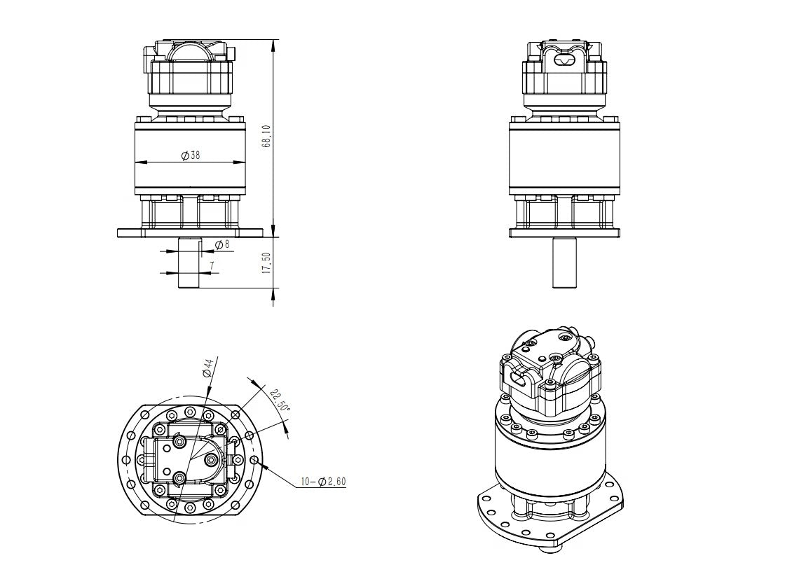 CUT MODEL CUT-HZ05 Rotary Gear Motor for 1/14 Rc Hydraulic Excavator