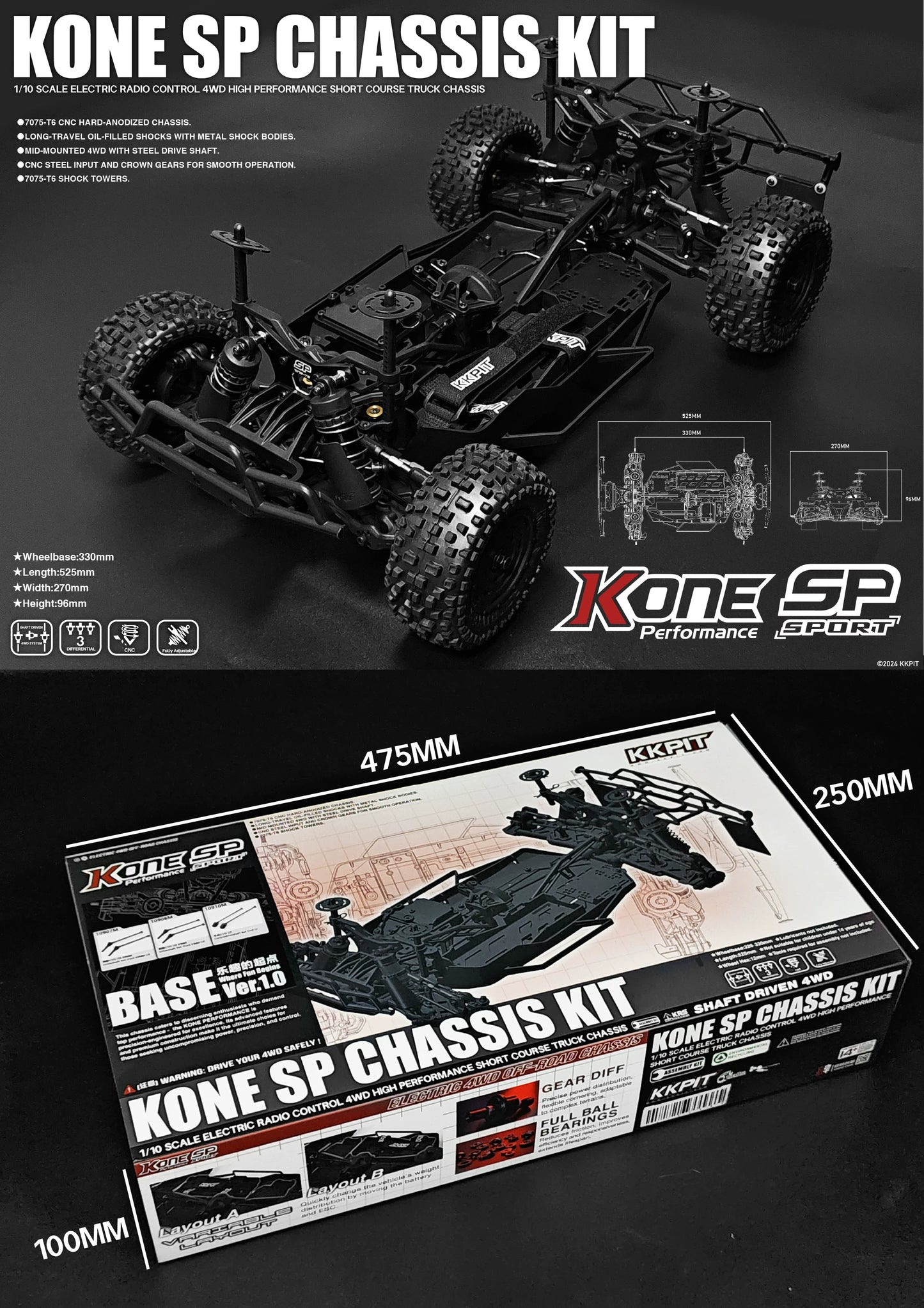 KKPIT-KONE SP ULTRA 1/10 RC CAR Frame KIT 330mm Wheelbase
