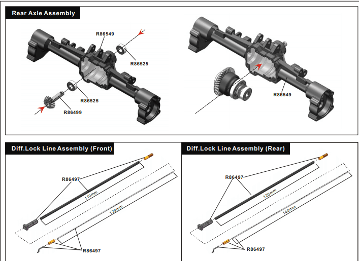 RGT EX86190 1:10 LC76 Rc Car Front and Rear Lock Axle Differential Gear