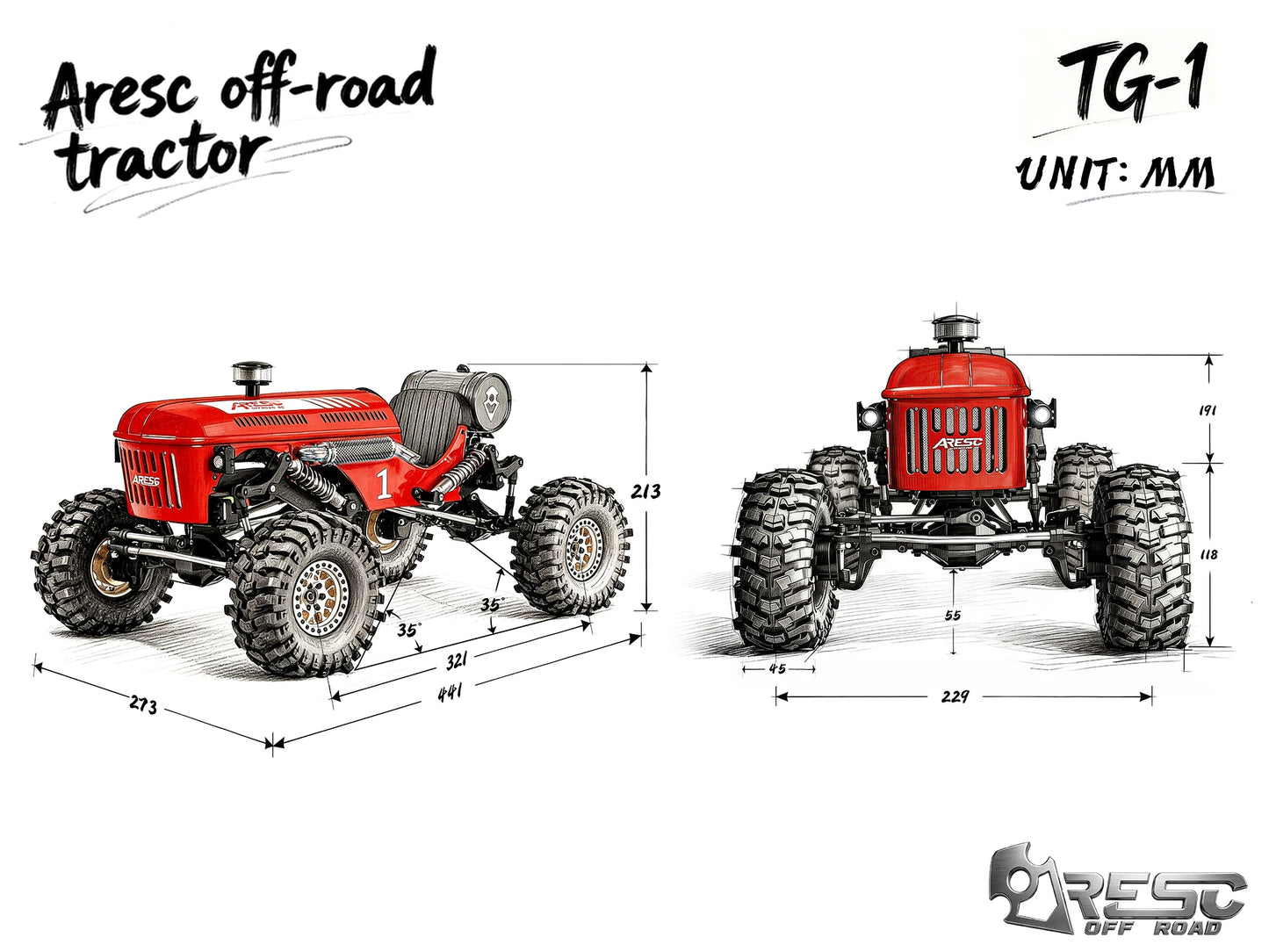 ARESC TG1 1/10 All Metal RC CAR Red Coated RTR