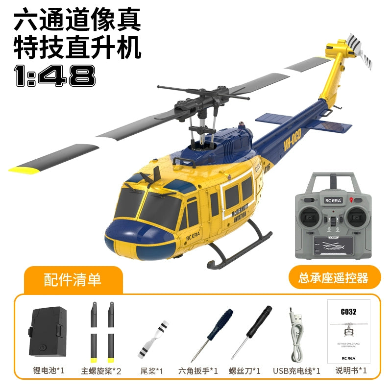 1/48 Huey UH1 C032 rc helicopter 6ch with one key inverted flight optical flow positioning function RTF