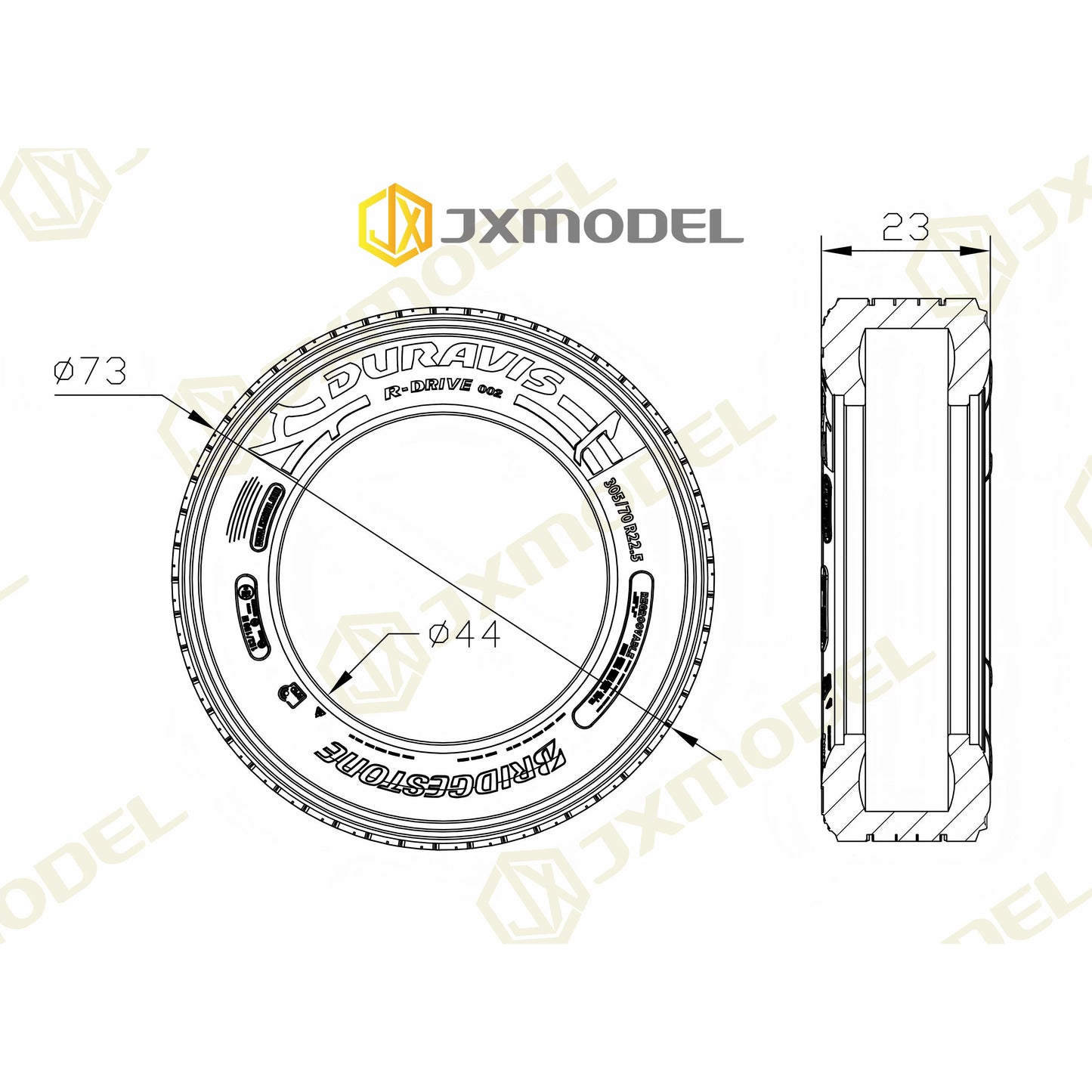 JXmodel 1/14 Tamiya Rc Tractor European 73mm Wide Narrow Rubber Tires 1 Pair