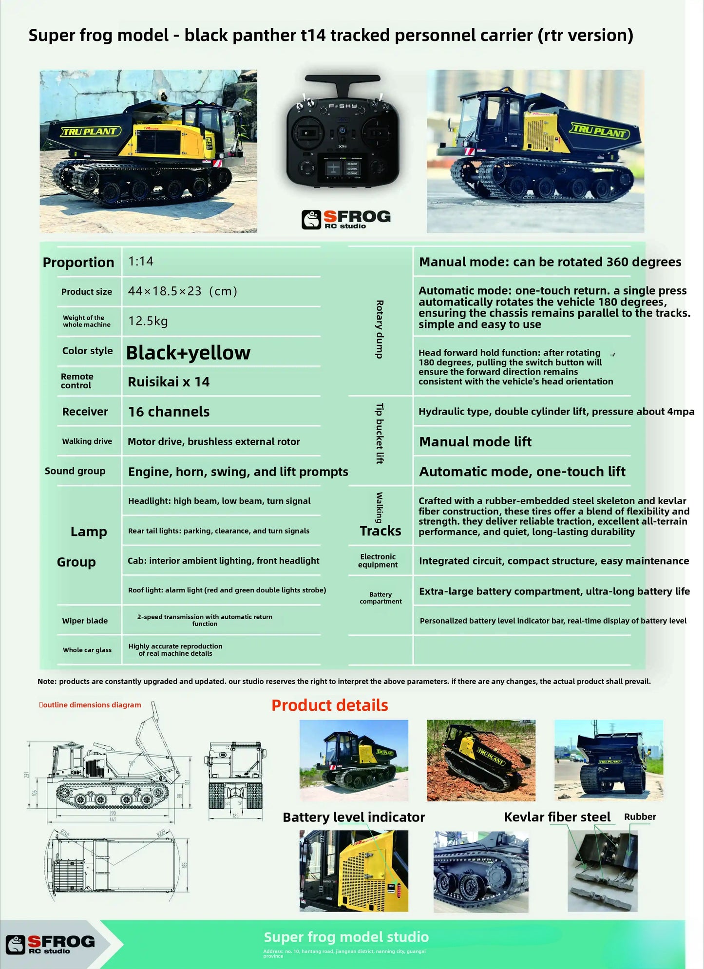 SFROG T14R 1/14 RC Hydraulic Track Truck RTR